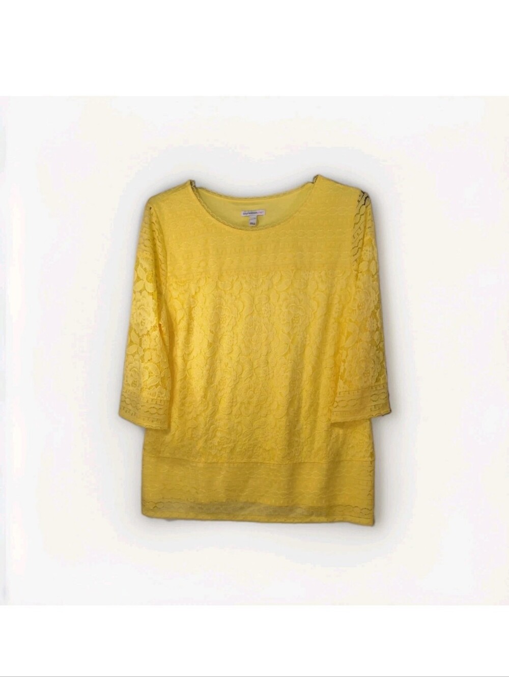 Isaac Mizrahi Bright Yellow Lace-Overlay Long Sleeve Tee
